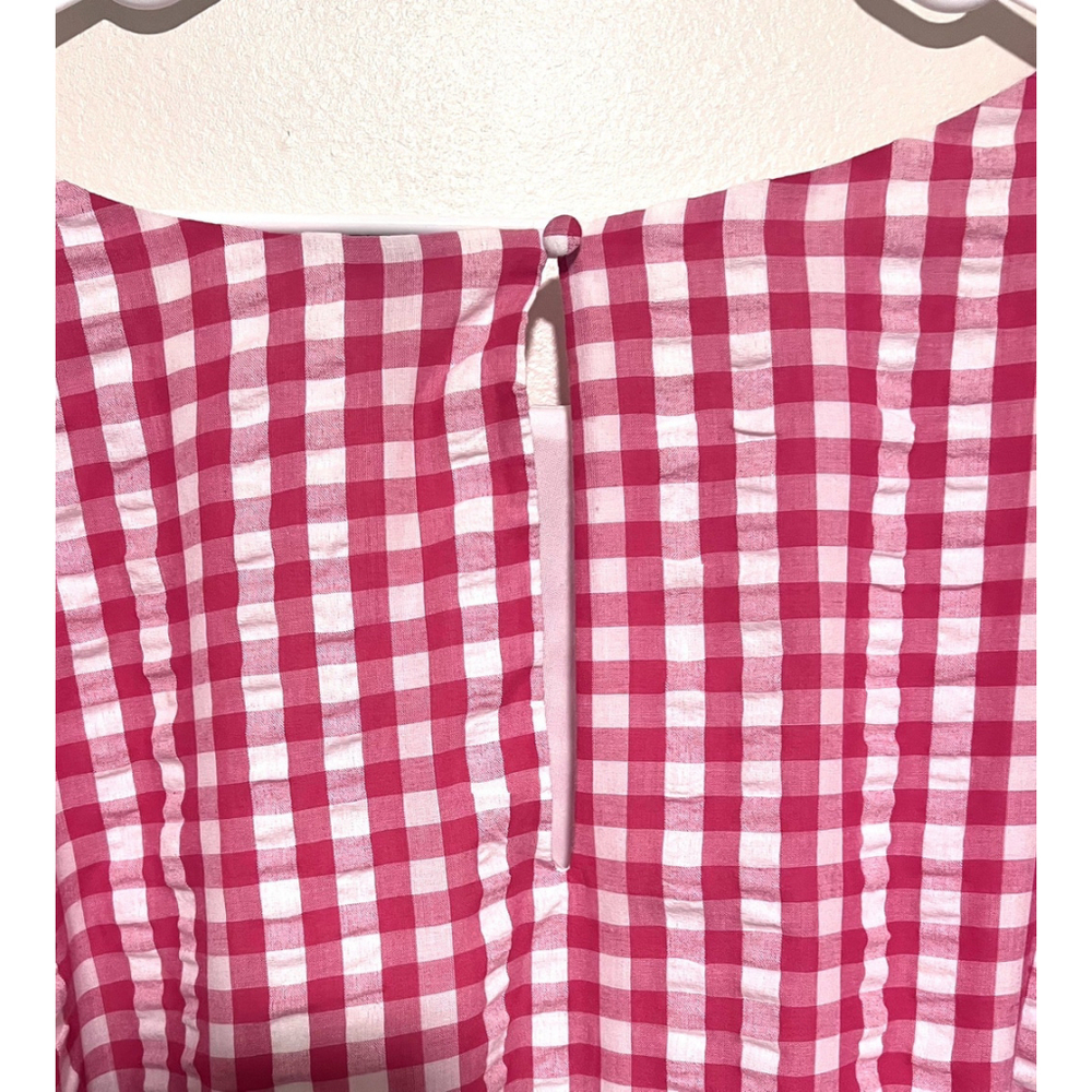 Torrid Cropped Blouse Women’s 6 6X Pink White Gingham Smocked Seersucker Top - Picture 4 of 5